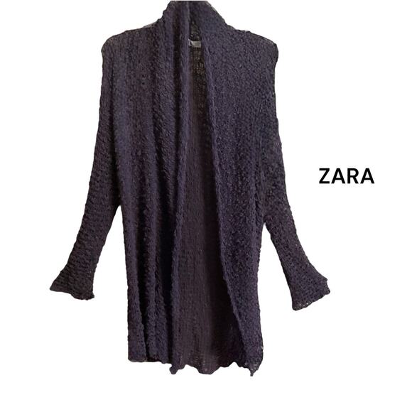 Zara Cardigan Women Size M Purple Open Front Open Weave Duster Draped Streetwear - Picture 1 of 8